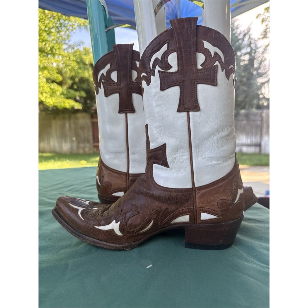Old Gringo Brown White Leather Cowboy Boots Women’s 7.5B Handmade Western - Picture 5 of 13